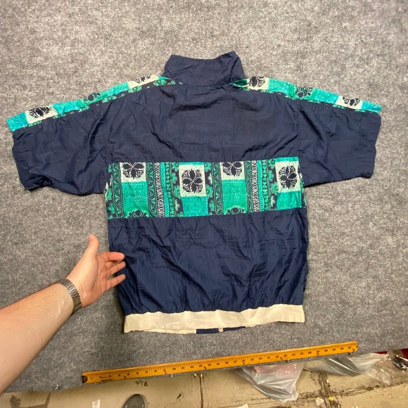 Fresh Peaches Vintage 90s Windbreaker Jacket Navy Teal Paisley Mens Large USA - Picture 2 of 9